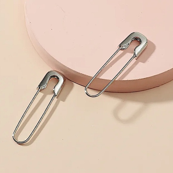 Silver Safety Pin Oversized Earrings - Picture 2 of 5
